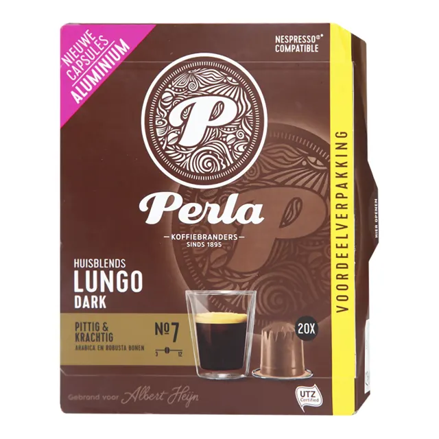 Kafa Nesp.Alu Lungo Dark Perla UTZ20caps Perla