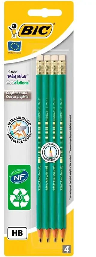 BIC Evolution Original HB, Grafitna olovka sa gumicom, Blister, 4 kom