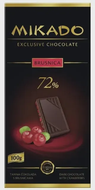 ČOKOLADA MIKADO BRUSNICA TAMNA 72% 100G