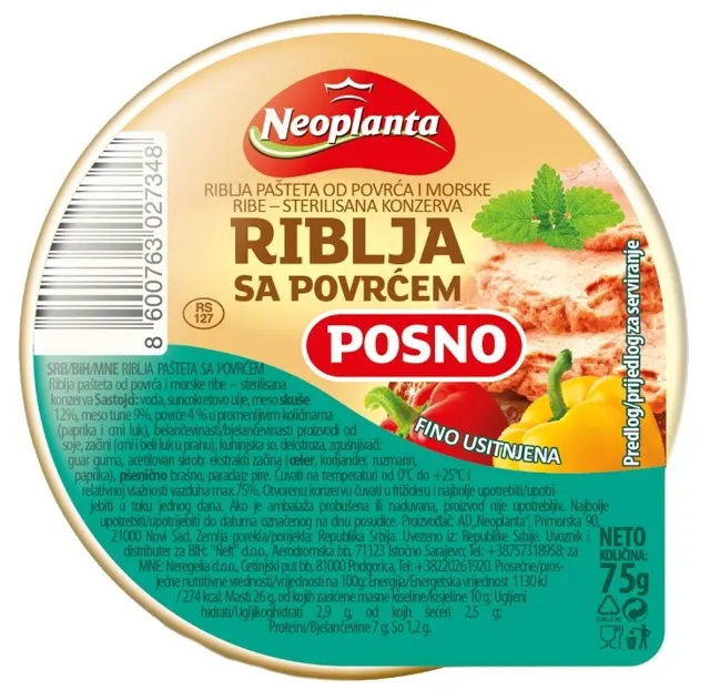 Riblja pasteta sa povrcem 75g Neoplanta NEOPLANTA