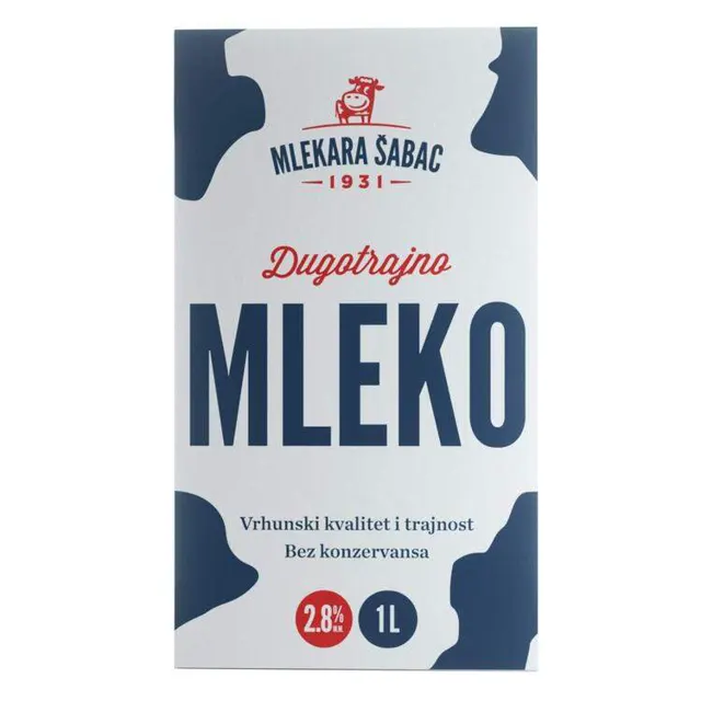 MLEKO UHT 2,8%MM ČEP 1L ŠABAC MLEKARA ŠABAC