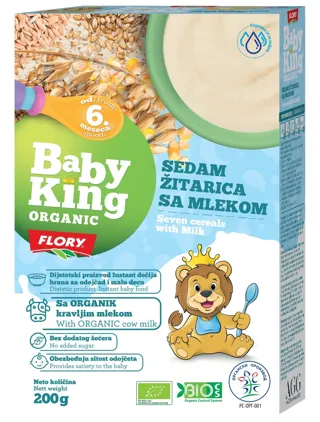 Baby King ORGANIC 7 žitar/mleko 6m+ 200g
