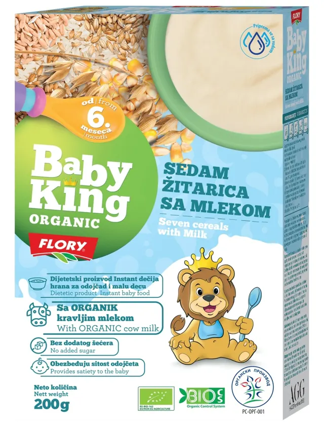 Baby King ORGANIC 7 žitar/mleko 6m+ 200g BABY KING