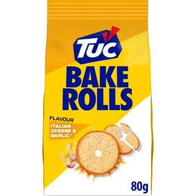 Dvopek Bake Rolls Cheese&Garlic Tuc 80g BAKE ROLLS