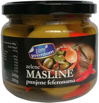 MASLINE ZELENE PREMIUM SA FEFERONOM 340gr
