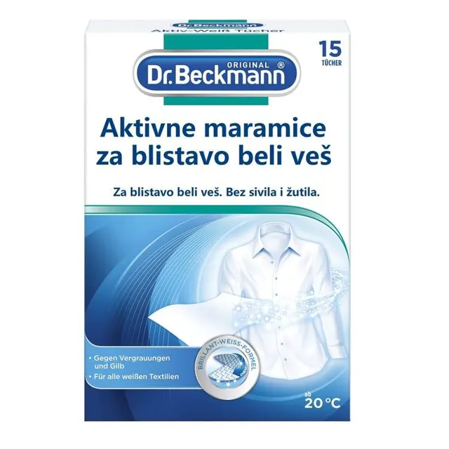 Aktivne maramice za blistavo beli v 15 kom Dr. Beckmann