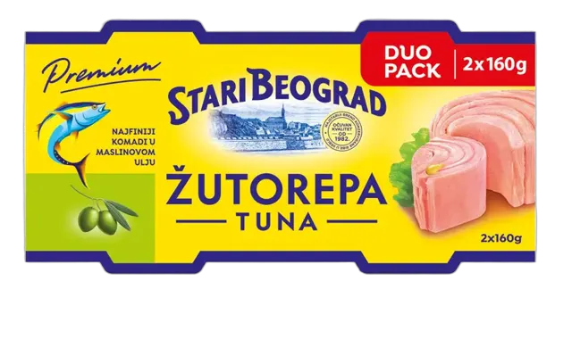 TUNA ZUTOREPA KOMADI U MASLINOVOM ULJU 2X160G STARI BEOGRAD