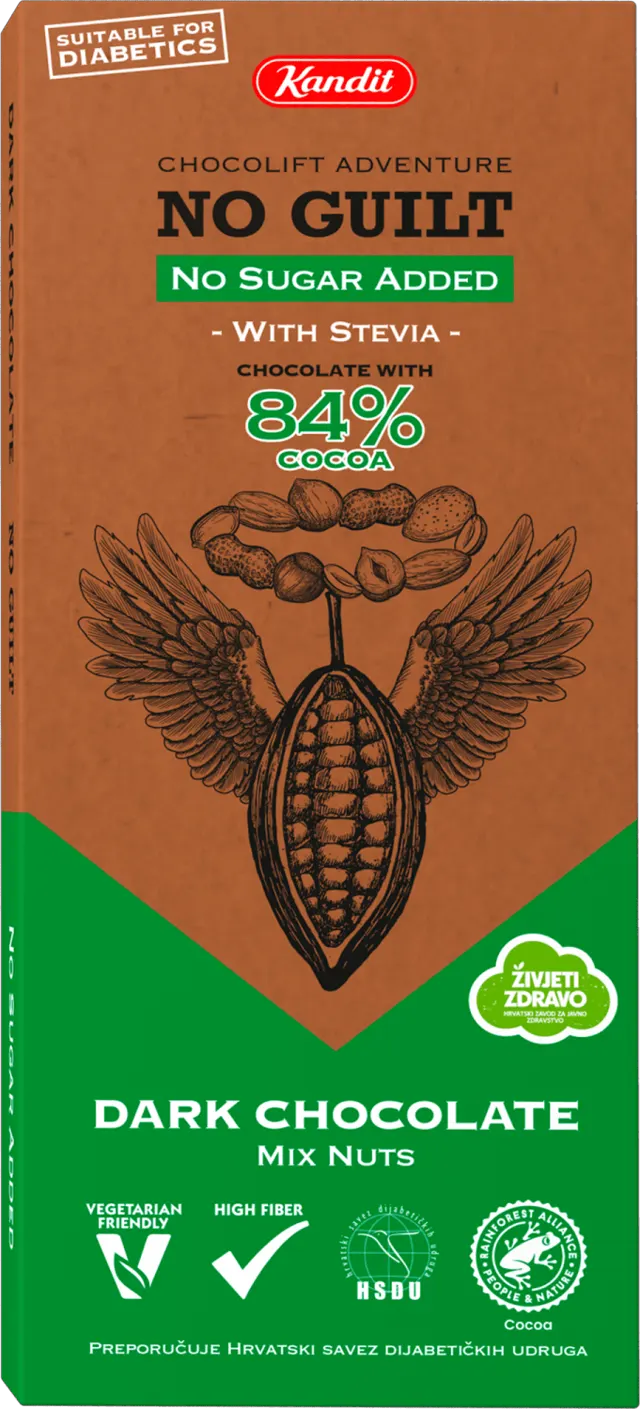 Cokolada crna nuts mix No guilt 80g Kandit