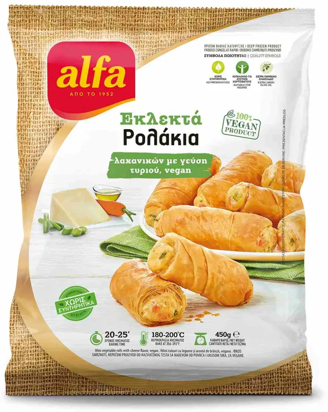MINI ROLLS VEGAN POVRĆE SA UKUSOM SIRA 450GR ALFA FOODS ALFA