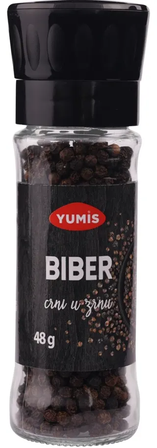 Biber crni u zrnu 48g,teglica mlin 1460 Yumis