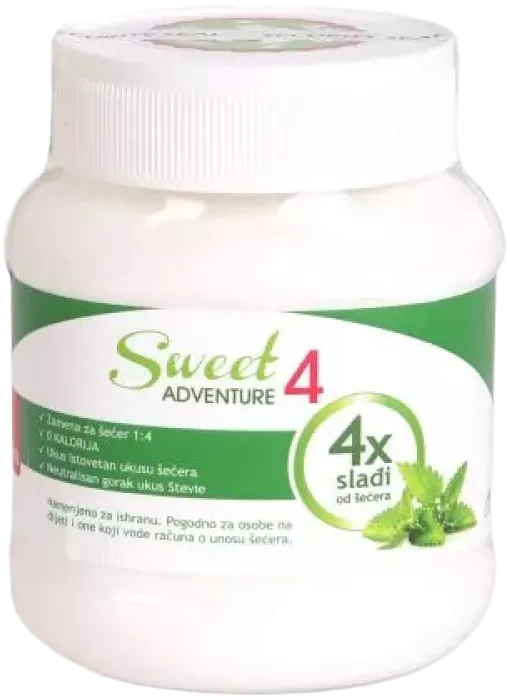 ZASLAĐIVAČ PRIRODNI MEŠAVINA ZASLAĐIVAČA STEVIA+ERITRITOL 250GR SWEET ADVENTURE 4 SWEET ADVENTURE