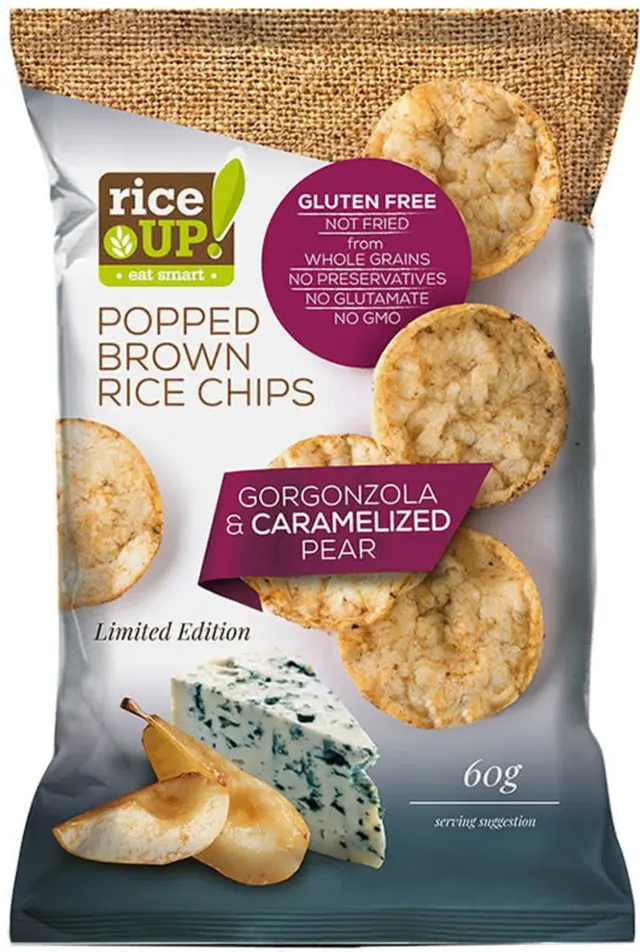 ČIPS PIRINČANI GORGONZOLA SIR KARAMELIZOVANA KRUŠKA GF 60G RICE UP RICE UP