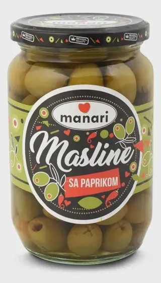 MASLINE ZELENE SA PAPRIKOM 680G MANARI