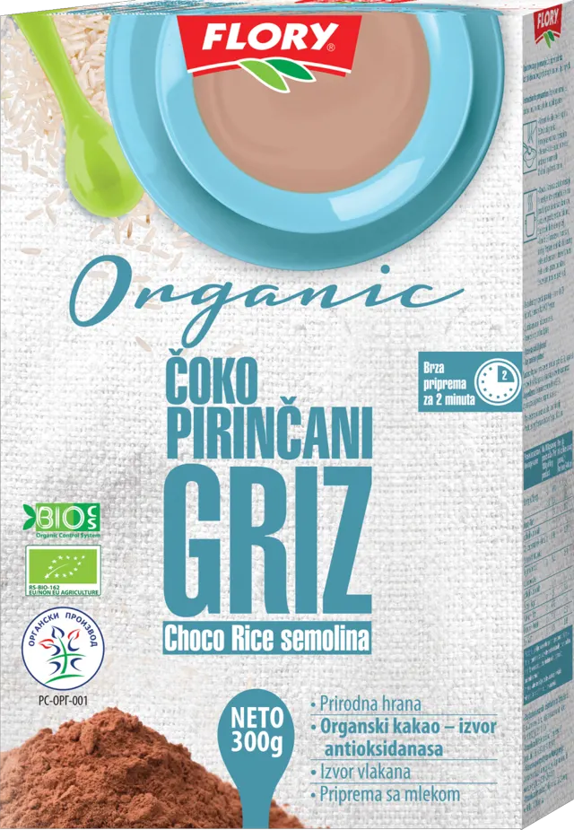 GRIZ ORGANIC ČOKO PIRINČANI 300 GR FLORY FLORY