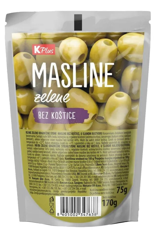 MASLINE ZELENE SK 180G K PLUS K PLUS