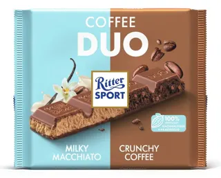 ČOKOLADA MLEČNA COFFEE DUO MILKY MACCHIATO CRUNCHY COFFEE 218G RITTER SPORT