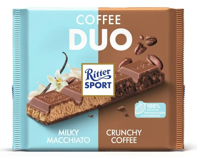 ČOKOLADA MLEČNA COFFEE DUO MILKY MACCHIATO CRUNCHY COFFEE 218G RITTER SPORT RITTER SPORT