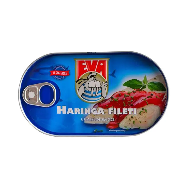 haringa eva fileti u umaku od paradaj.170g podravk EVA