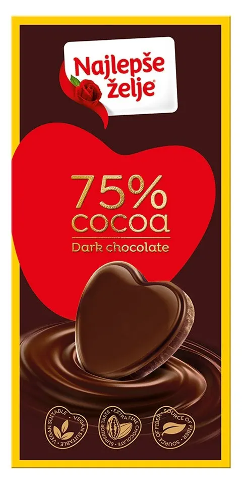 ČOKOLADA NAJLEPŠE ŽELJE SELECTION CRNA 75% 75G ŠTARK