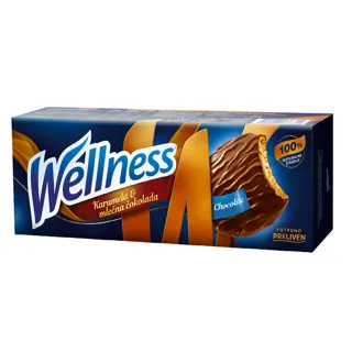 KEKS BAMBI WELLNESS SA KARAMELOM PRELIVEN MLEČNOM ČOKOLADOM 185G